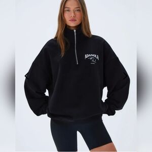 Adanola Outdoors Oversized Funnel Neck Zip Sweatshirt Black Size Small